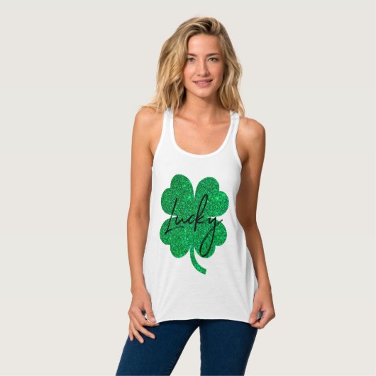 Lucky glitter 4 bladklaver tanktop (Volledige Voorkant)