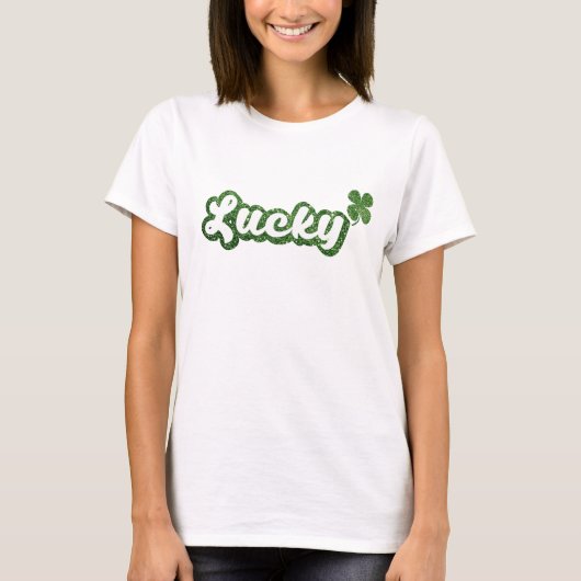 Lucky Glitter Look Shamrock Shirt, Vrouwen Iers T-shirt (Voorkant)