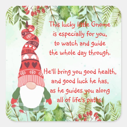 Lucky Gnome Deze gelukkige kleine Gnome Square Sti Vierkante Sticker (Voorkant)