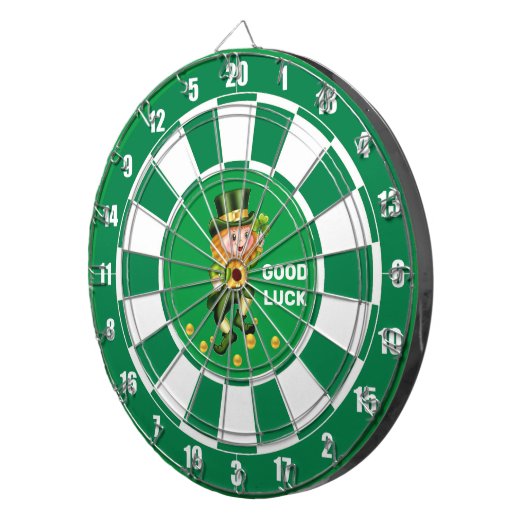 Lucky Gnome met Gouden Confetti op Emerald Green Dartbord (Voorkant Rechts)