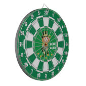 Lucky Gnome met Gouden Confetti op Emerald Green Dartbord (Voorkant Links)