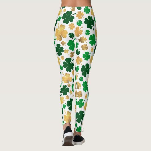 Lucky Gold Foil Vier Leaf Clover Shamrock Pattern Leggings (Achterkant)