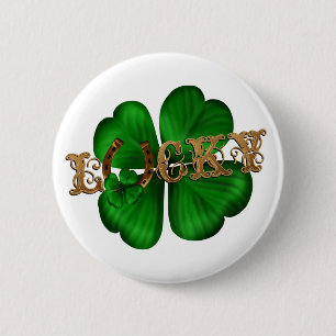 Lucky Gold Hoefijzer en klaver Ronde Button 5,7 Cm