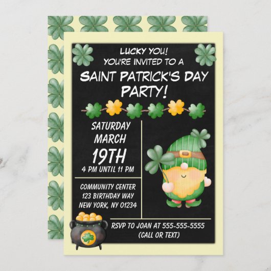 Lucky Gold Saint Patrick's Day Uitnodiging (Voorkant / Achterkant)