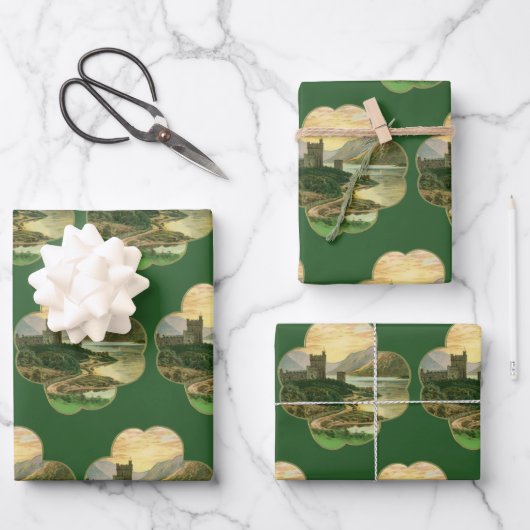  Lucky Gold Shamrock met een Iers Castle Inpakpapier Vel (Voorkant)