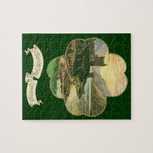  Lucky Gold Shamrock met een Iers Castle Legpuzzel (Horizontaal)