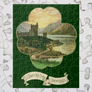 Lucky Gold Shamrock met een Iers Castle Legpuzzel