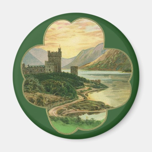  Lucky Gold Shamrock met een Iers Castle Magneet (Voorkant)