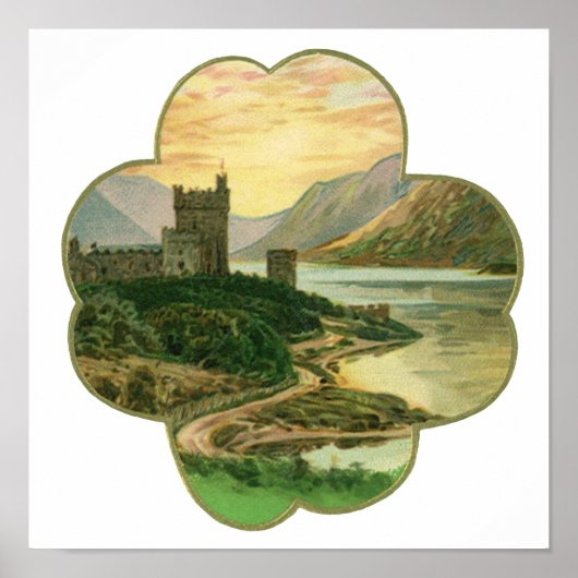  Lucky Gold Shamrock met een Iers Castle Poster (Voorkant)
