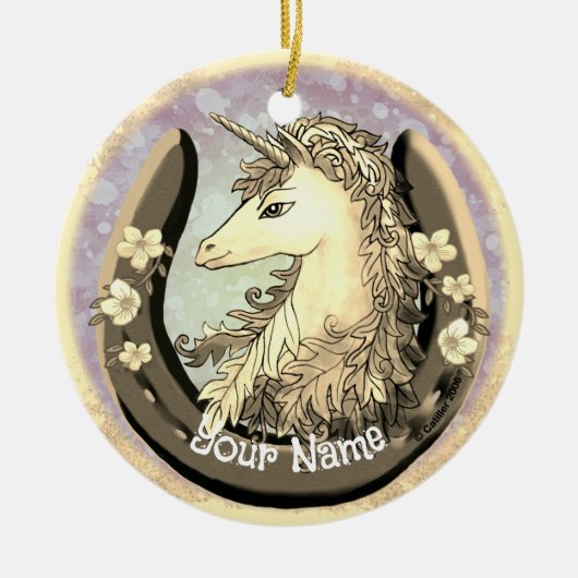 Lucky Gold Unicorn Keramisch Ornament (Voorkant)