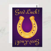 Lucky Golden Hoefijzer Good Luck Deep Paars Briefkaart (Voorkant / Achterkant)