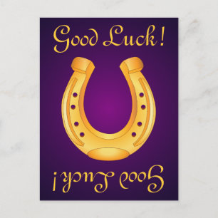 Lucky Golden Hoefijzer Good Luck Deep Paars Briefkaart