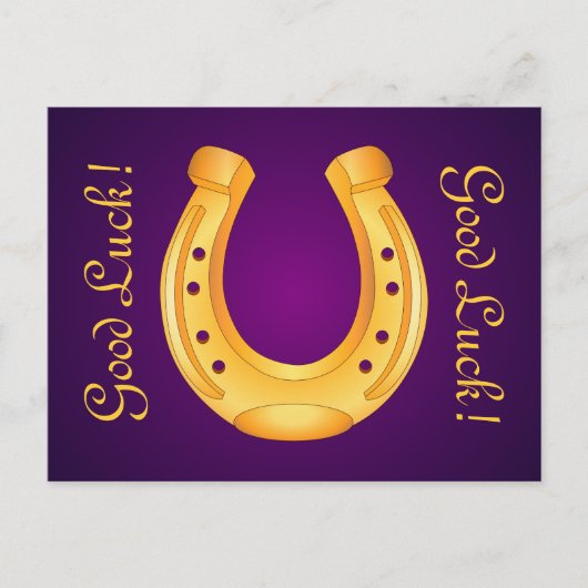 Lucky Golden Hoefijzer Good Luck Deep Paars Briefkaart (Voorkant)