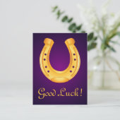 Lucky Golden Hoefijzer Good Luck Deep Paars Briefkaart (Staand voorkant)