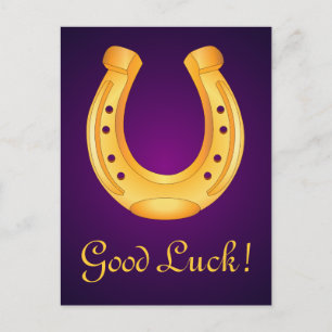Lucky Golden Hoefijzer Good Luck Deep Paars Briefkaart