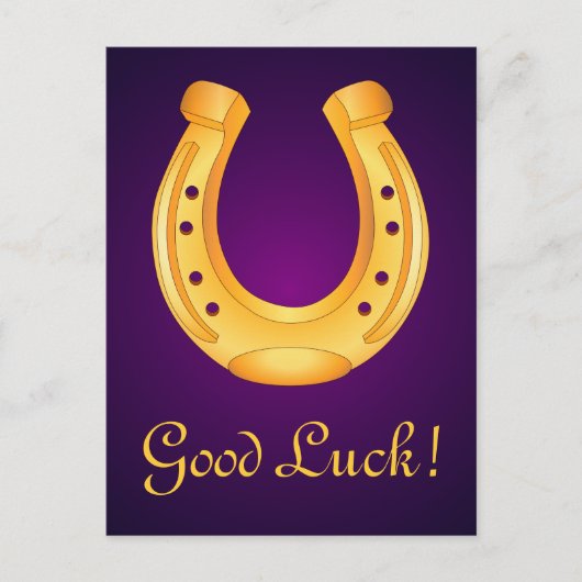 Lucky Golden Hoefijzer Good Luck Deep Paars Briefkaart (Voorkant)