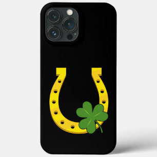 Lucky Golden Hoefijzer met Shamrock op Black Case-Mate iPhone Case
