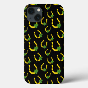 Lucky Golden Hoefijzer met Shamrock op Black Case-Mate iPhone Case