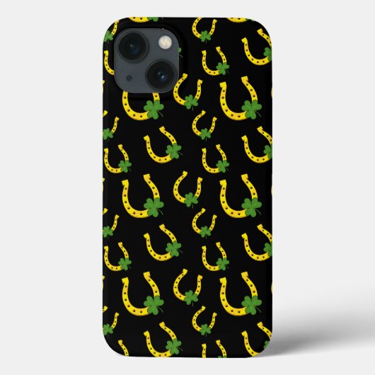 Lucky Golden Hoefijzer met Shamrock op Black Case-Mate iPhone Case (Achterkant)