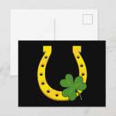 Lucky Golden Hoefijzer met Shamrock op Black Feestdagenkaart (Voorkant / Achterkant)