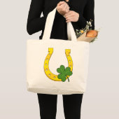 Lucky Golden Hoefijzer met Shamrock op Black Grote Tote Bag (Voorkant (product))