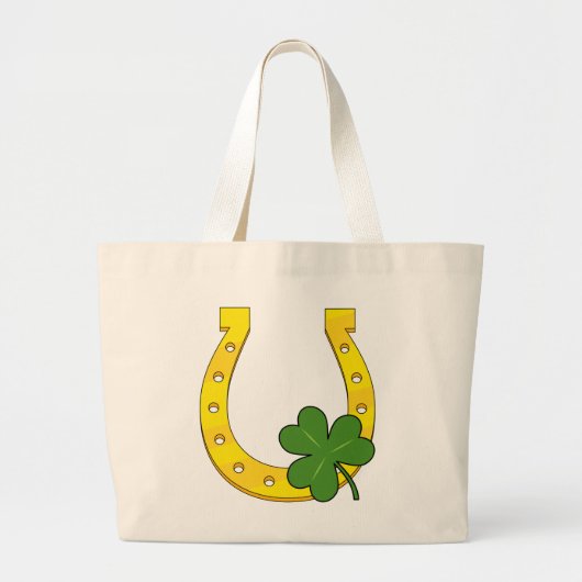 Lucky Golden Hoefijzer met Shamrock op Black Grote Tote Bag (Voorkant)