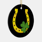Lucky Golden Hoefijzer met Shamrock op Black Keramisch Ornament (Rechts)