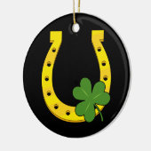 Lucky Golden Hoefijzer met Shamrock op Black Keramisch Ornament (Links)
