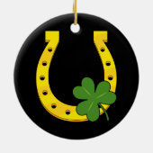 Lucky Golden Hoefijzer met Shamrock op Black Keramisch Ornament (Achterkant)
