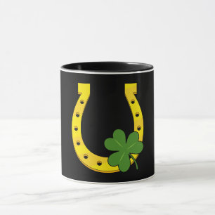 Lucky Golden Hoefijzer met Shamrock op Black Mok
