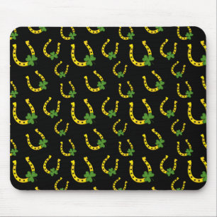 Lucky Golden Hoefijzer met Shamrock op Black Muismat
