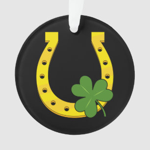 Lucky Golden Hoefijzer met Shamrock op Black Ornament