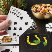 Lucky Golden Hoefijzer met Shamrock op Black Pokerkaarten (Insitu)