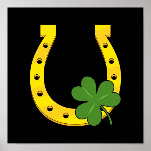 Lucky Golden Hoefijzer met Shamrock op Black Poster (Voorkant)