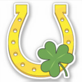 Lucky Golden Hoefijzer met Shamrock op Black Sticker (Voorkant)