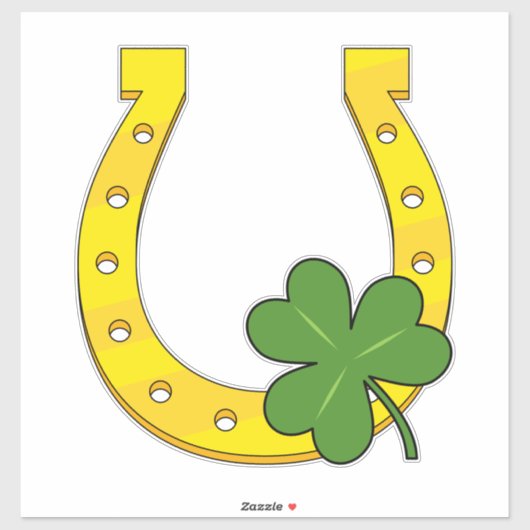 Lucky Golden Hoefijzer met Shamrock op Black Sticker (Vel)