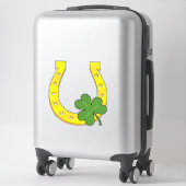 Lucky Golden Hoefijzer met Shamrock op Black Sticker (Koffer)