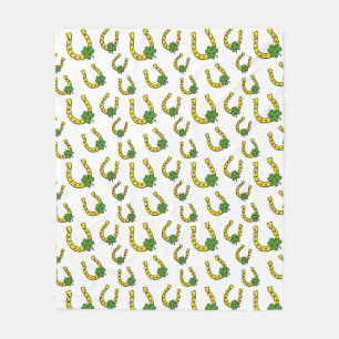 Lucky Golden Hoefijzer met Shamrock op White Fleece Deken
