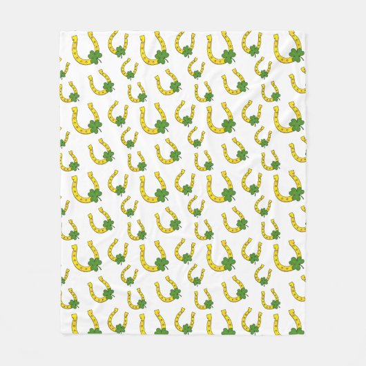 Lucky Golden Hoefijzer met Shamrock op White Fleece Deken (Voorkant)