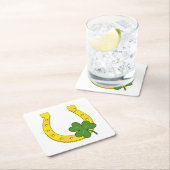 Lucky Golden Hoefijzer met Shamrock op White Kartonnen Onderzetters (Insitu)