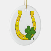 Lucky Golden Hoefijzer met Shamrock op White Keramisch Ornament (Rechts)
