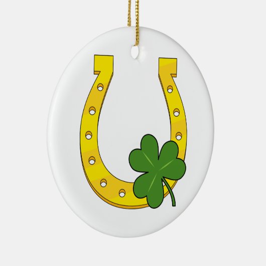 Lucky Golden Hoefijzer met Shamrock op White Keramisch Ornament (Rechts)