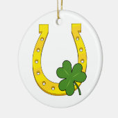 Lucky Golden Hoefijzer met Shamrock op White Keramisch Ornament (Links)