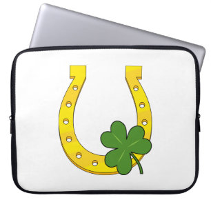 Lucky Golden Hoefijzer met Shamrock op White Laptop Sleeve