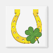 Lucky Golden Hoefijzer met Shamrock op White Magneet (Voorkant)