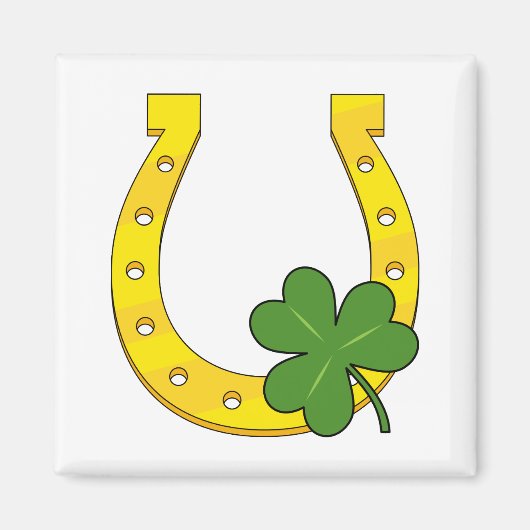 Lucky Golden Hoefijzer met Shamrock op White Magneet (Voorkant)