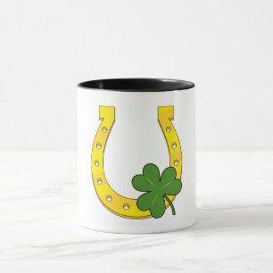 Lucky Golden Hoefijzer met Shamrock op White Mok