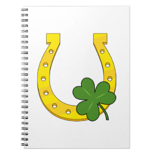 Lucky Golden Hoefijzer met Shamrock op White Notitieboek