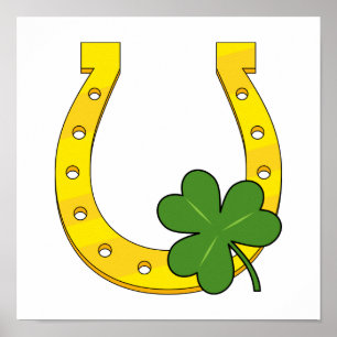 Lucky Golden Hoefijzer met Shamrock op White Poster