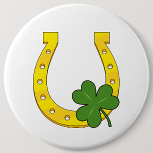 Lucky Golden Hoefijzer met Shamrock op White Ronde Button 6,0 Cm
